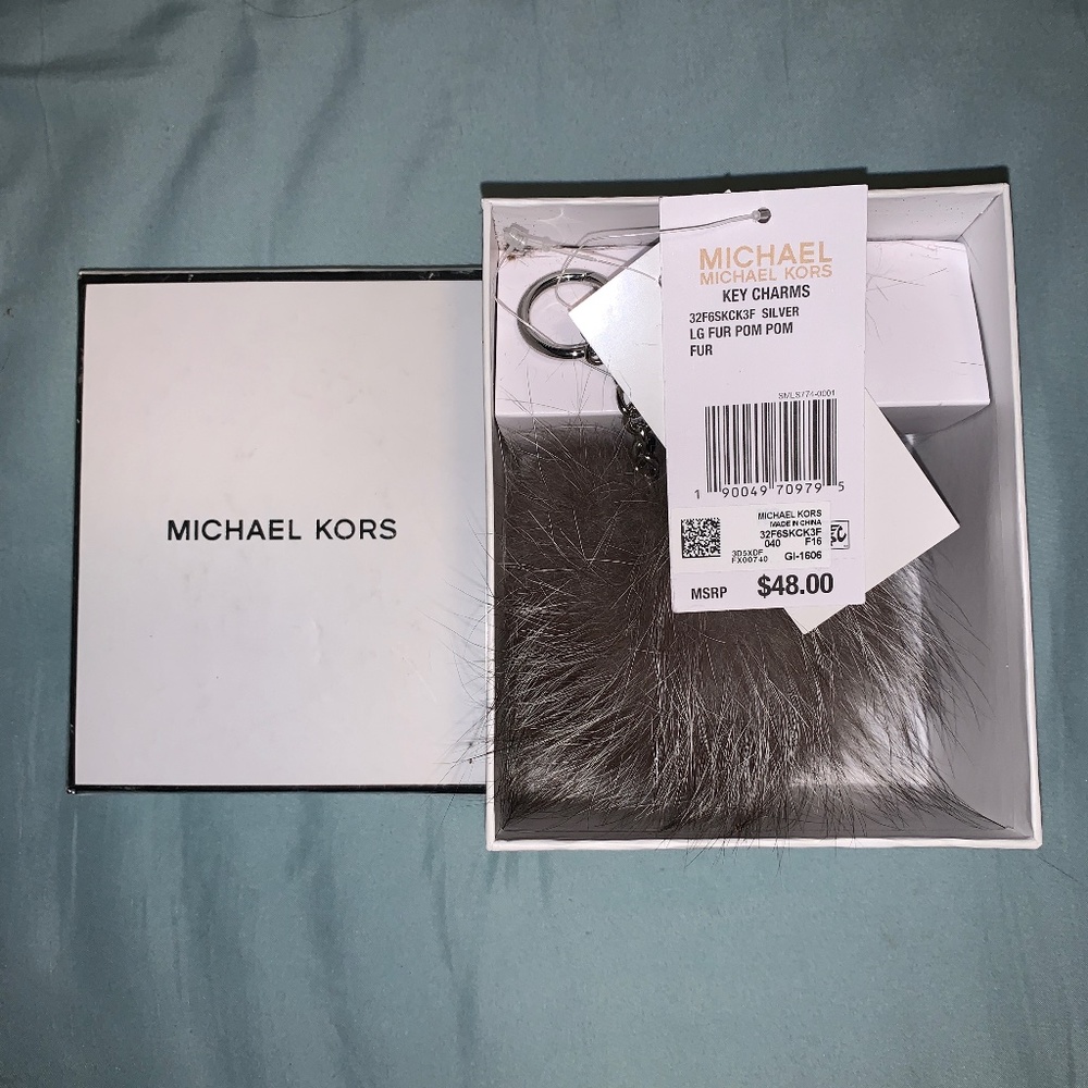 Michael Kors Large Silver Fur PomPom Keychain